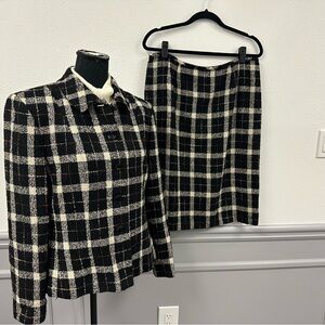 Anne Klein Black, White and Pink Plaid Skirt Suit Set